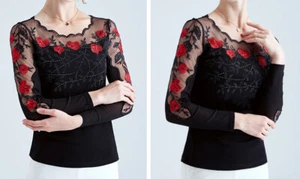 Blusa Camisa Top Para Mujer Encaje Manga Larga Ligera Rosa Floral Ropa - Imagen 1 de 8
