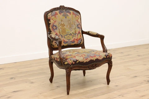 Country French Antique Carved Birch Chair, Tapestry Needlepoint #43072 Cover
