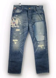 Mens Denim Supply Ralph Lauren Distress Patchwork Embroidered Eagle Jeans 34x32 - Picture 1 of 8