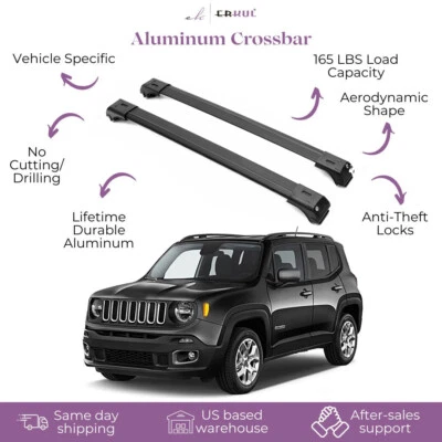 Barras transversales para portaequipajes de techo ERKUL para Jeep Renegade 2015-2023 se adapta a rieles elevados negras Foto 1 de 4