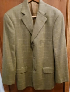 Sport Coat Mens 40S Gray Windowpane Silk Wool Jacket Blazer - Picture 1 of 17