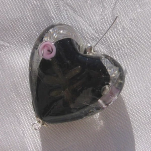 perle grand coeur noir 35mm x 20mm 3,5cm 25g verre lampwork *L329 - Picture 1 of 3