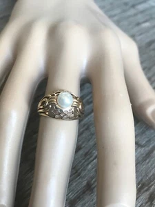 Vintage Style Designer 14K Yellow Gold Pearl Ring Sz 6.5, Nice 5 Grams - Picture 1 of 12