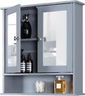 Bathroom Cabinet Wall Mount Medicine Cabinet Adjustable Shelves w/ 2 Mirror Door