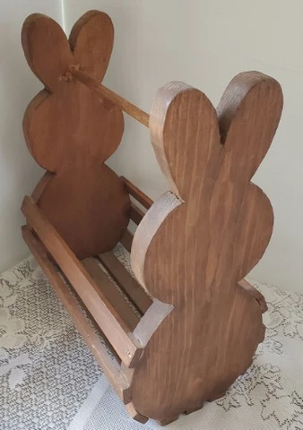 Wooden Bunny Rabbit Basket Book Caddy Easter Bin Shape Handmade Wood Slatted Cover