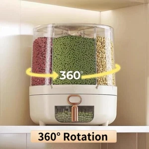 6-Grid Rice Dispenser 360° Rotating Dry Food Cereal Kitchen Storage Container - Picture 1 of 15