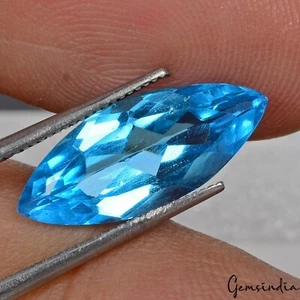 Bonita piedra preciosa suelta corte marquesa con topacio azul suizo natural certificado VVS 4,70 quilates - Imagen 1 de 11