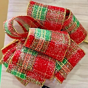 AMPLIO Rojo Verde Cuadros Tartán Cinta 2.5" Cableado Navidad 5 Yardas Oro Brillo - Imagen 1 de 2