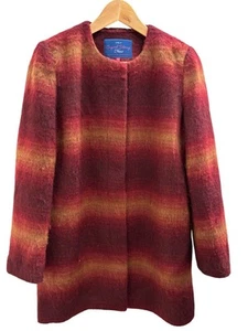 Ness Ladies Jacket Coat Wool Collarless Check Red Button Lined Scottish UK 12 - Picture 1 of 9