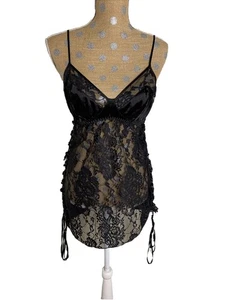 Y2K Victoria's Secret Schlupfkleid schwarz Spitze transparent Goth viktorianisch Whimsigoth Vamp - Bild 1 von 13