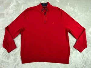 Nautica | Mens | Quarter Zip Pullover Sweater | Red | XL | Logo - Picture 1 of 7