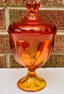 Vintage MCM Viking Glass Lidded Candy Dish - Persimmon Six Petal Epic Line - MCM - Picture 1 of 6