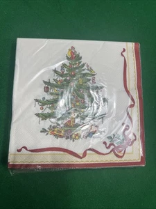 Spode Tree Christmas 40 Lunch sealed Red Ribbon holly 12.8x12.8” Paper Napkin - Picture 1 of 2