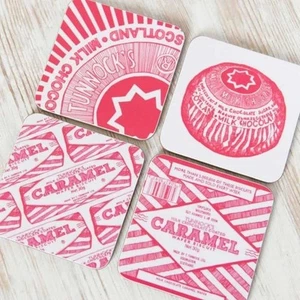 Gillian Kyle Terrific Tunnock's Set of 4 Coasters Nostalgic Retro Dining Decor - Picture 1 of 2