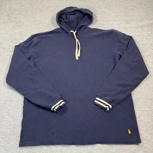 Polo Ralph Lauren Hoodie Men XL Navy Pullover Waffle Knit Striped Cuffs - Picture 1 of 6