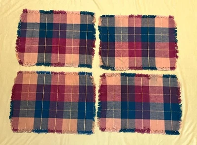 (4) Fall Autumn Thanksgiving Colors Plaid Fringe Placemats Harvest Table Decor - Image 1 of 2