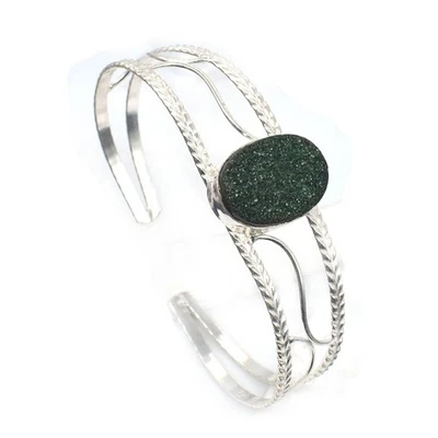 Elegant Green Druzy Bangle For Women Handmade Silver Plated Jewelry Gift A450 - Image 1 of 4