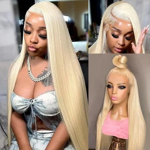 613 Lace Front Wig Straight 13x4 HD Transparent Human Hair Wig Blonde 18 Inch... - Picture 1 of 9