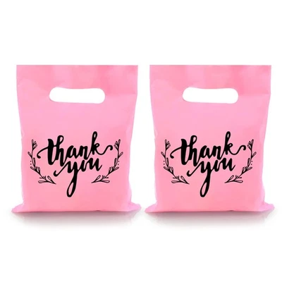 100 PCS Small Thank You Merchandise Bags Plastic Goodie Bags Party Favor Bags - Image 1 of 4