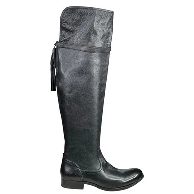 Bota de Equitação Feminina Frye Shirley Couro Preto Sobre o Joelho Tamanho EUA 7.5 - Imagem 1 de 4