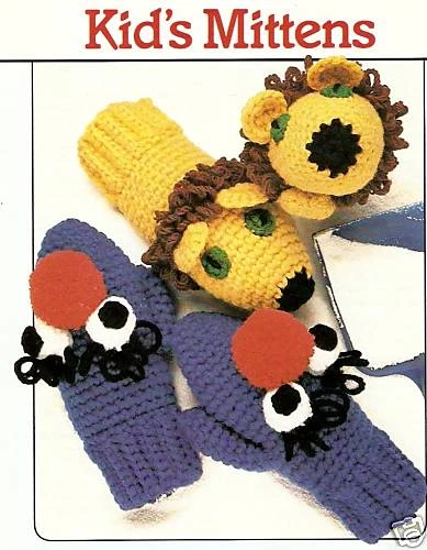 Monster & Lion Kid's Mittens/ Apparel/Crochet Pattern - Image 1 of 1