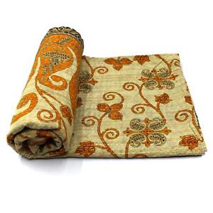 Vintage Kantha Quilt Indian Handmade Cotton Bedspread Reversible Throw Bedding
