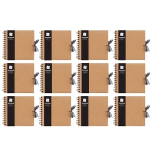 12 x Scrapbook 50 Sheets Kraft Paper Medium Photo Album Spiral Bound Ribbon Tie - Picture 1 of 9