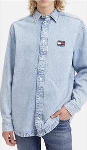 TOMMY HILFIGER HOMBRE Jeans Bandera y Espalda Logo Denim Sobrecamisa en Lavado Claro XL. - Imagen 1 de 8