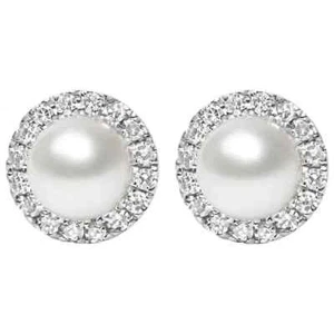 Freshwater Pearl Halo Style Stud Earrings 925 Sterling Silver Glorious Jewelry - Picture 1 of 7