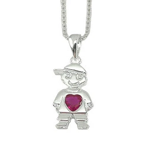 Argento Sterling - Zirconia Cubica Finto Rubino Ragazzo Collana (NL407) - Immagine 1 di 1