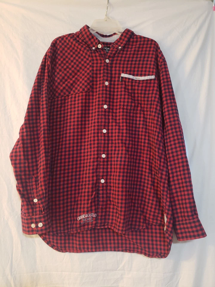 Crooks and Castles Mens Shirt XL Red Check Reinforced Shoulder Hunting Outdoors - Image 1 of 4
