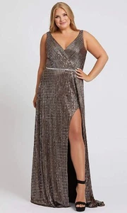 Mac Duggal Metallic Copper Embellished Faux Wrap High Slit Gown Size 24W $590 - Picture 1 of 2