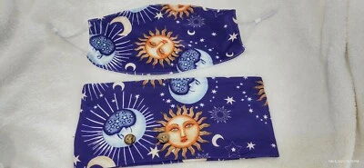 Matching Set Fashion Moon stars Print Face Mask w/Headband purple washable *USA* - Image 1 of 4