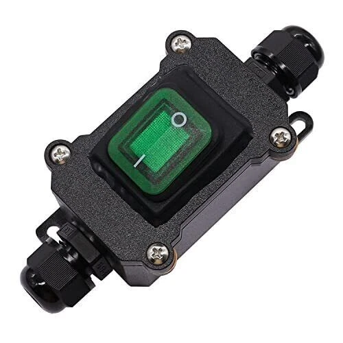 Interruptor de cable en línea impermeable Weideer IP67 ENCENDIDO/APAGADO 20A 250V/16A 125V verde LED... Foto 1 de 4