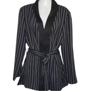 Giacca blazer Zara blu scuro bianco a righe donna relaxed smoking grande - Foto 1 di 15