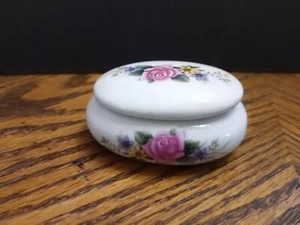 Trinket Box With Flowers Oval With Lid Porcelain - Picture 1 of 6