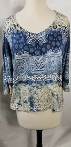 Chicos 1 Womens Blouse Bohemian Paisley 3/4 Sleeve Cotton Stretch  - Picture 1 of 6