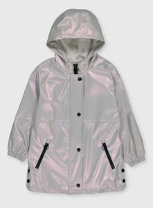 NEW Tu Girls Age 13-14 Years Silver Iridescent Showerproof Longline Mac Coat - Picture 1 of 3