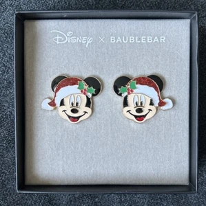 Disney X Baublebar Santa Mickey Mouse Earrings NIB Disney Christmas - Picture 1 of 2