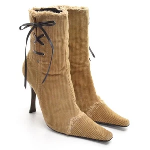 Womens Casadei Corduroy Pointed Toe Stiletto Ankle Boots 8 B Tan High Heel Shoes - Picture 1 of 7