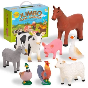 Set of 8 Jumbo Farm Animal Figures - Farm Animals For 1, 2, 3 Year Olds - Toy - Picture 1 of 9