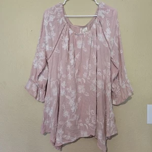 Forgotten Grace Wns Pink Peasant Boho Blouse Size 2X Shark Bite Hem Embroidered - Picture 1 of 7