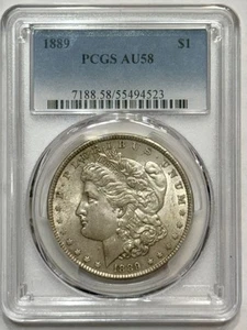 Morgan Silver Dollar 1889 PCGS AU 58 About Uncirculated 90% Silver $1 Coin - Picture 1 of 14