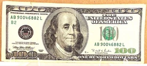 1996 $100.00 BILL, HIGH SERIAL# 30 years old, w/ FREE Holder , AB 90046882 L - Picture 1 of 4