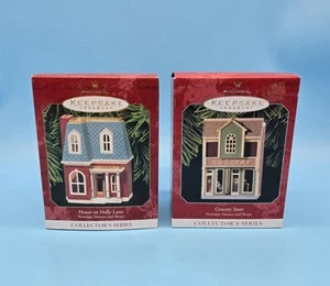Hallmark Keepsake Ornaments House On Holly Lane & Grocery Store Vtg 90s - Picture 1 of 4