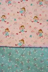 4 Fat Quarters plus 1/4 yard Moda Pink/Teal HOWDY Cotton Fabric Cowgirl Horse - Picture 1 of 4