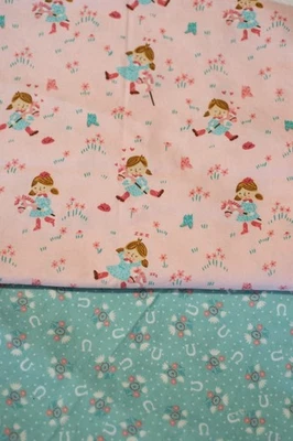 4 Fat Quarters plus 1/4 yard Moda Pink/Teal HOWDY Cotton Fabric Cowgirl Horse - Image 1 of 4