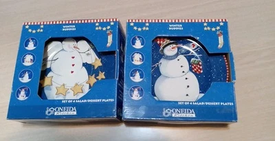 Oneida 2003 Winter Buddies 4 件套沙拉或甜点盘全新带盒 — 第 1/4 张图片