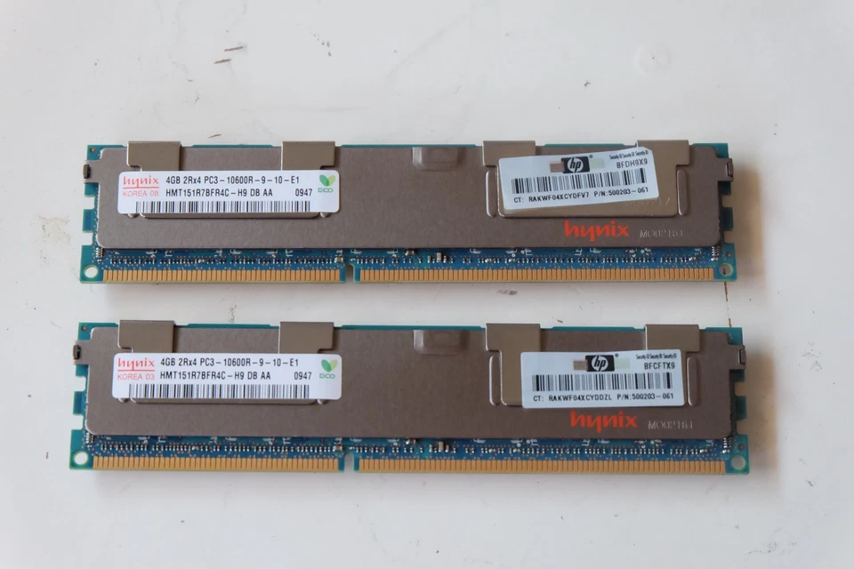 LOTE DE 2x HP/Hynix 500203-061 4GB PC3-10600R/DDR3-1333 ECC memoria registrada Foto 1 de 3