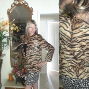 Vintage Tiger Faux Fur Coat 50s 60s Jacket MOD SEXY Rockabilly Swing Small - Picture 1 of 11